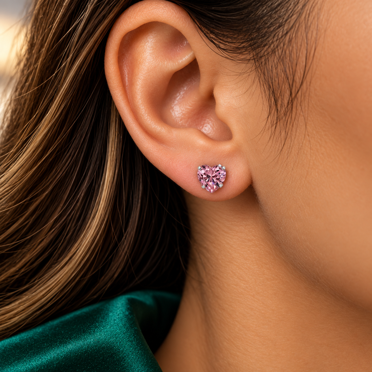Arete Corazon Rosa #8 Plata Ley 925