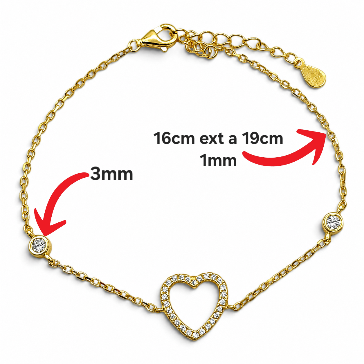 Pulsera Corazon Dorada Plata Ley 925