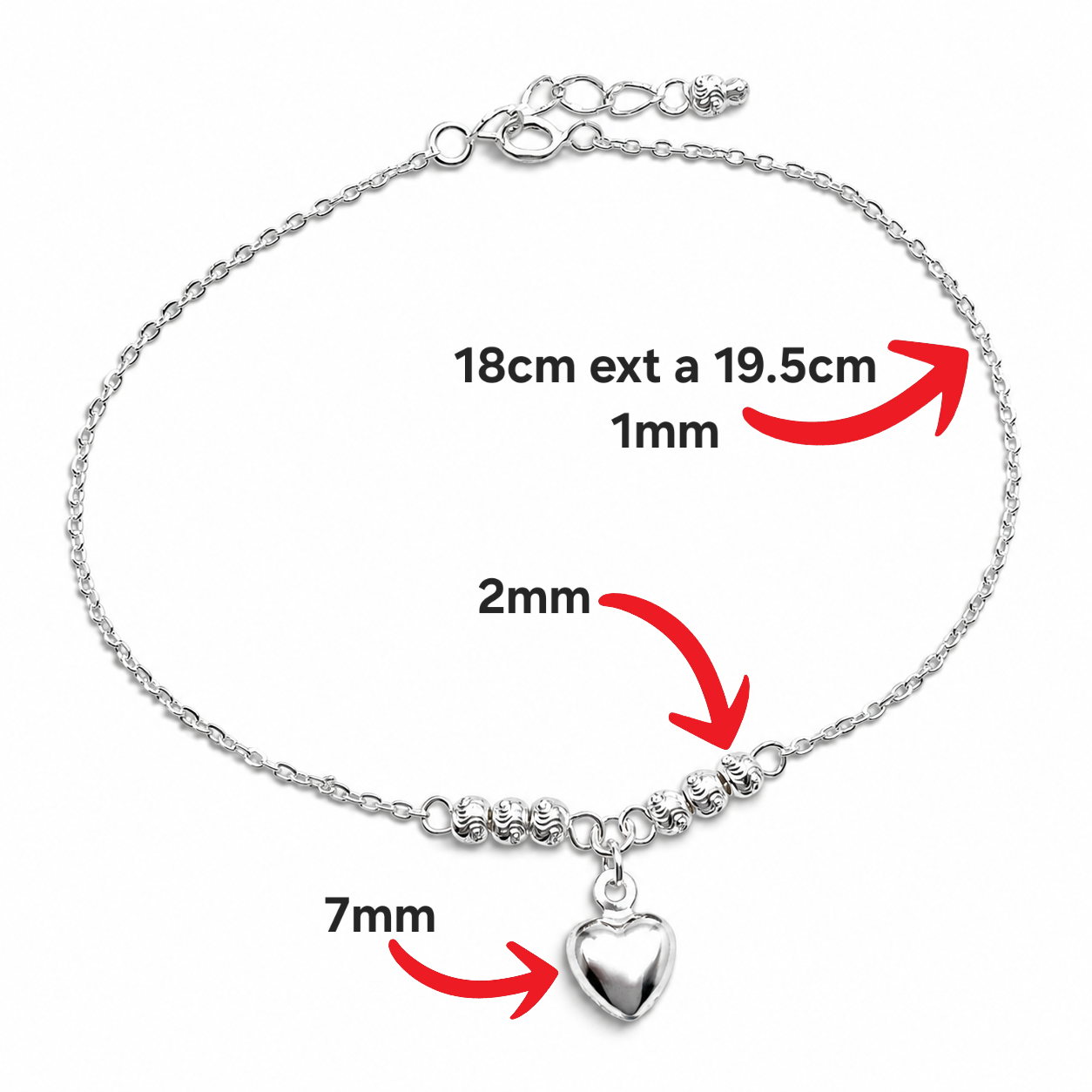 Pulsera Corazon Plata Ley 925