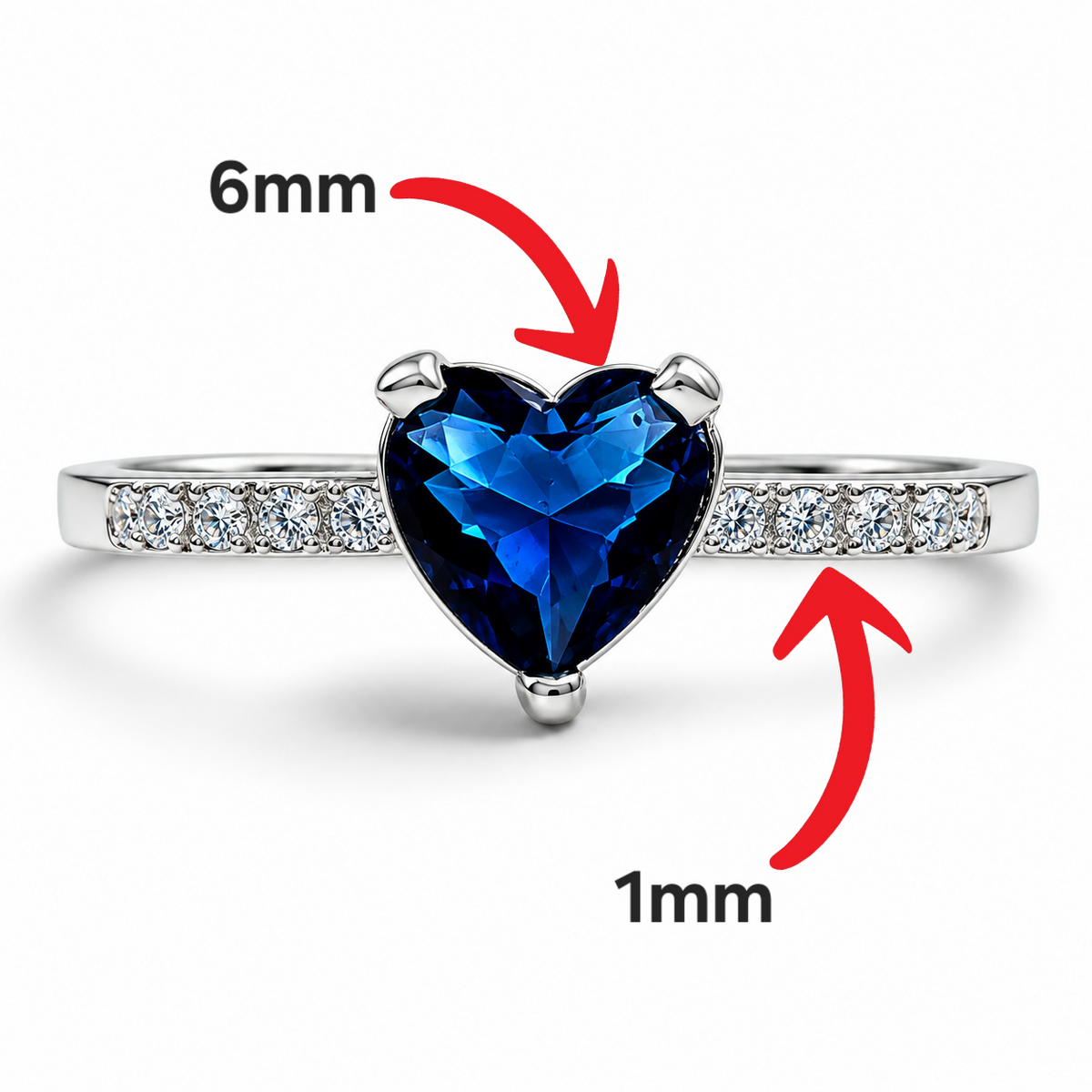 Anillo Corazon Azul Plata Ley 925