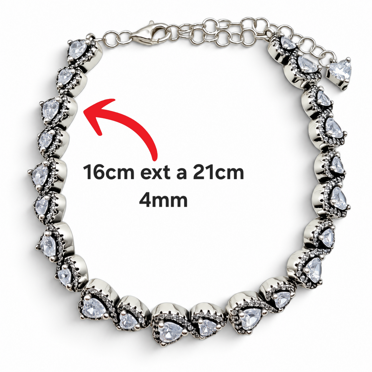 Pulsera Corazones Pan Plata Ley 925