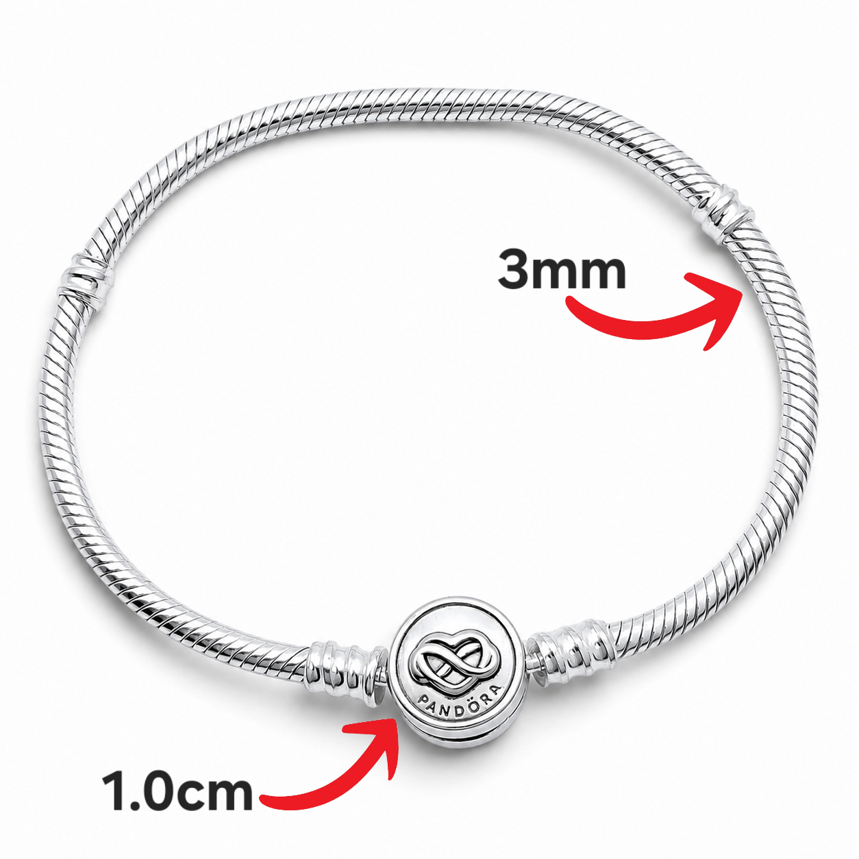 Pulsera Corazon Infinito Pan 3mm Plata Ley 925