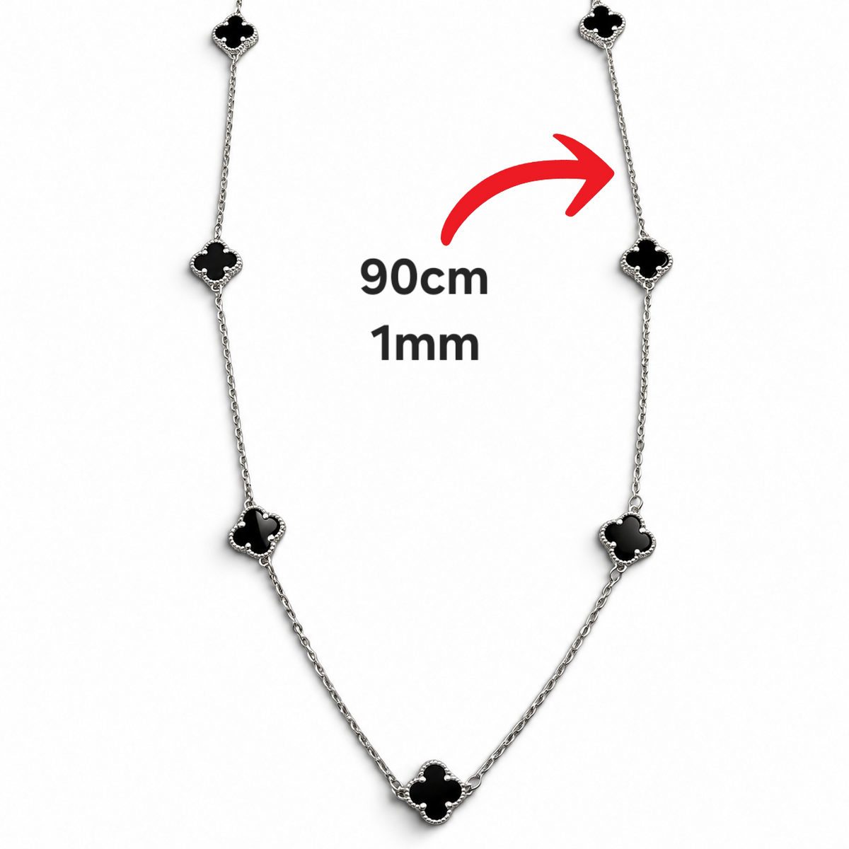 Collar 16 Treboles Negro Plata Ley 925