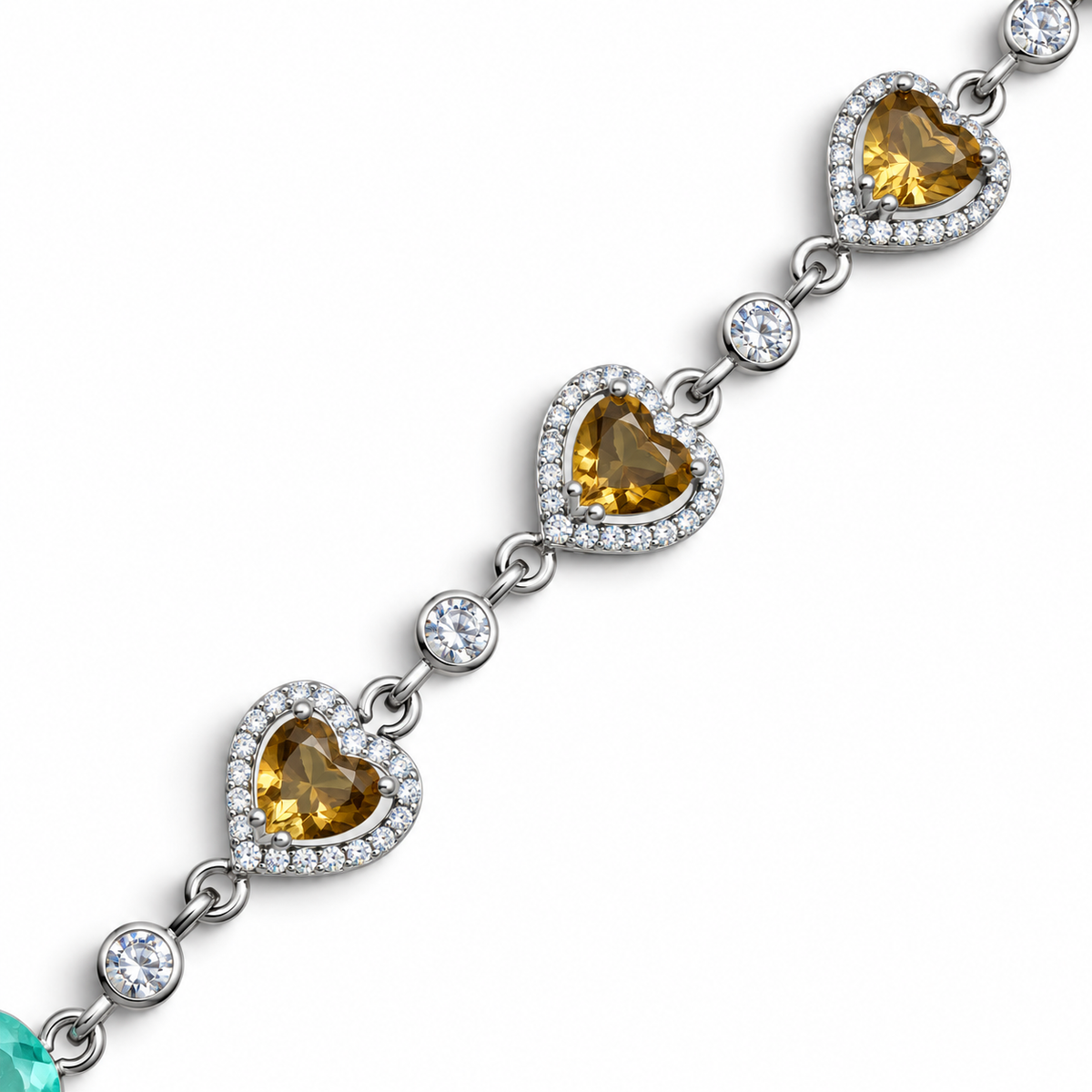 Pulsera Corazones Zultanita Plata Ley 925