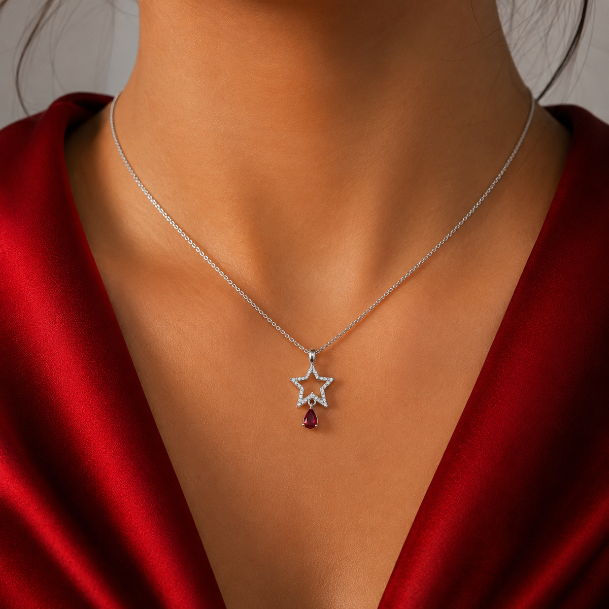 Dije Estrella Rojo Plata Ley 925