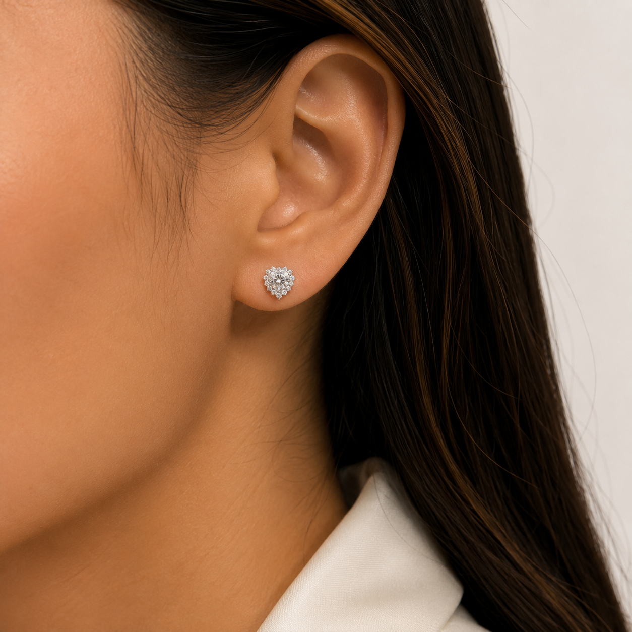 Arete Corazon Blanco Plata Ley 925