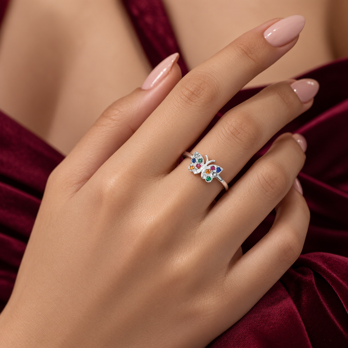 Anillo Mariposa Multicolor Plata Ley 925