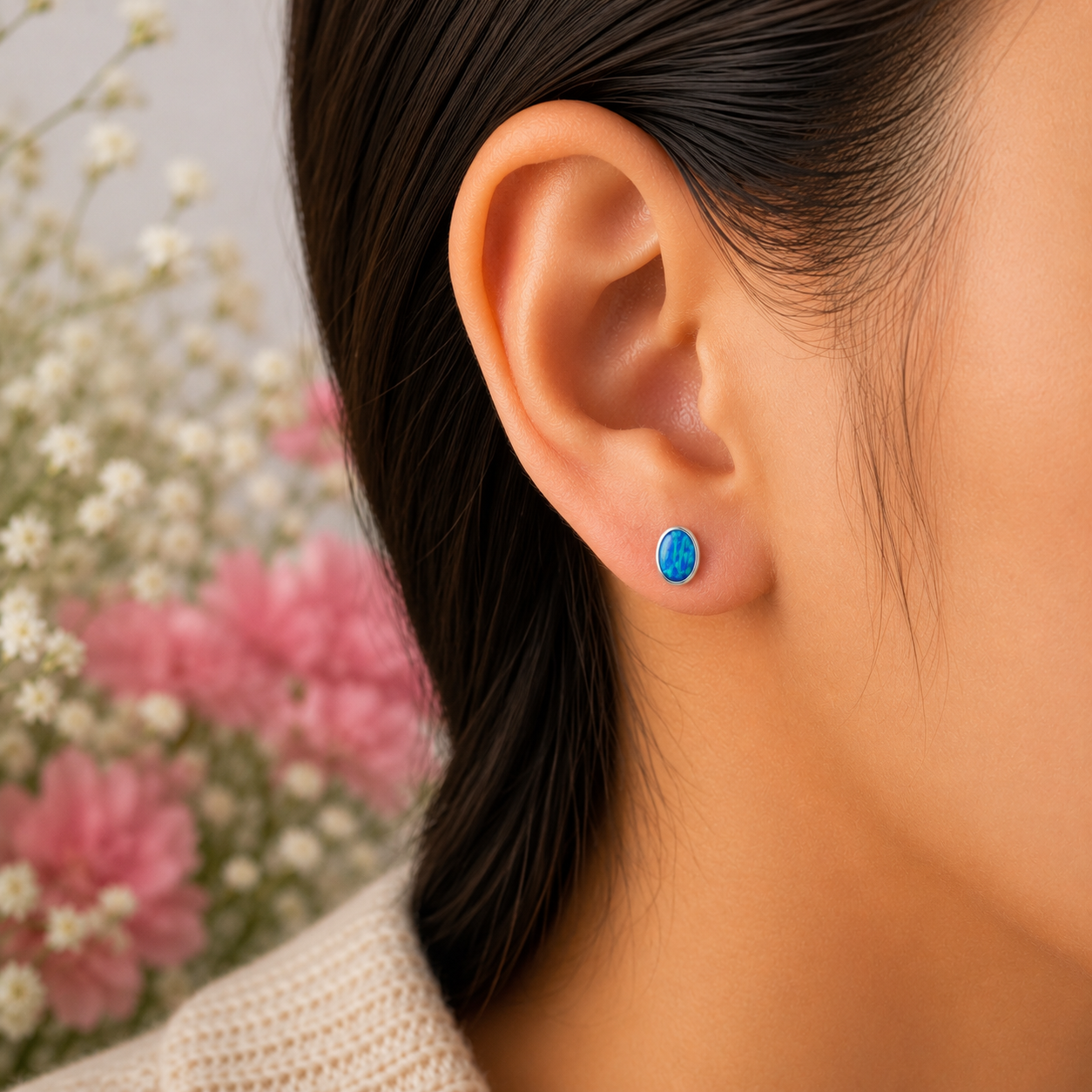 Arete Azul Plata Ley 925