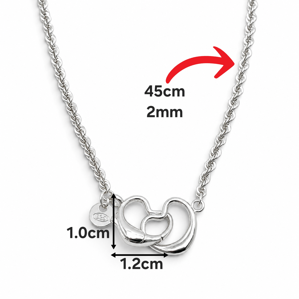 Cadena Corazones 2mm Plata Ley 925