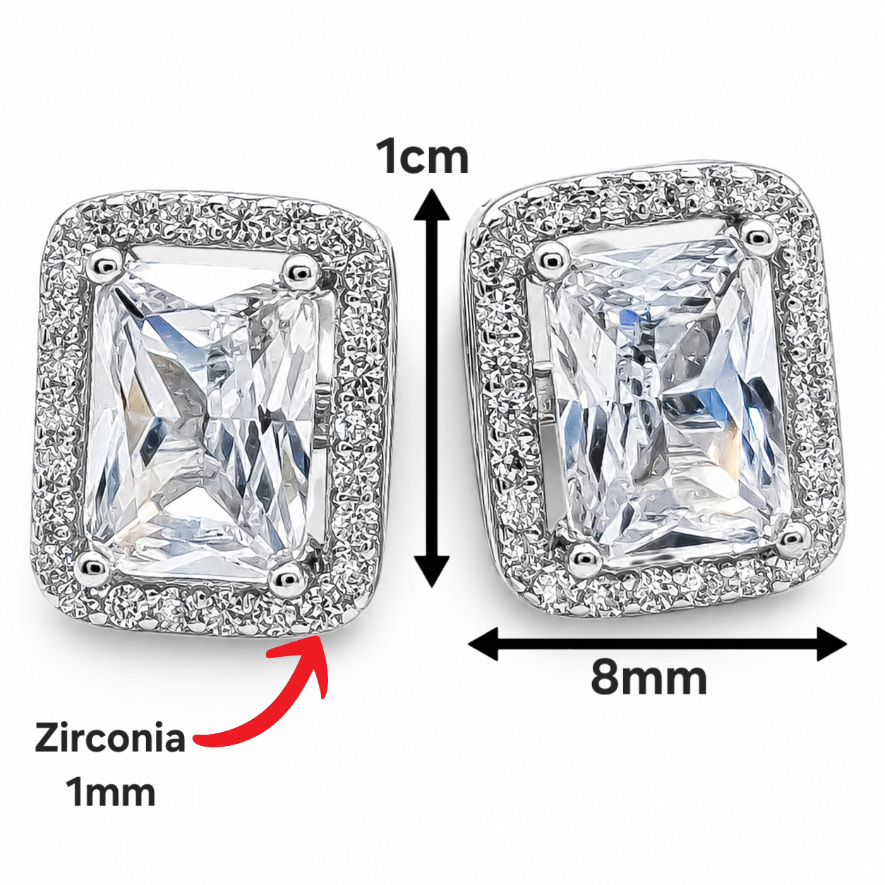 Arete Cuadro Zirconia Plata Ley 925