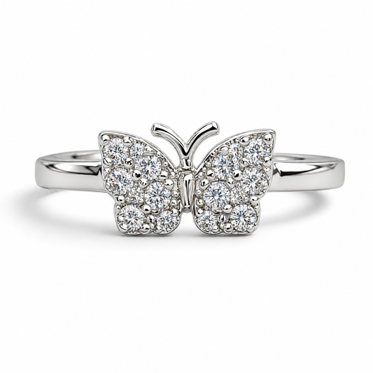 Anillo Mariposa Blanco Plata Ley 925