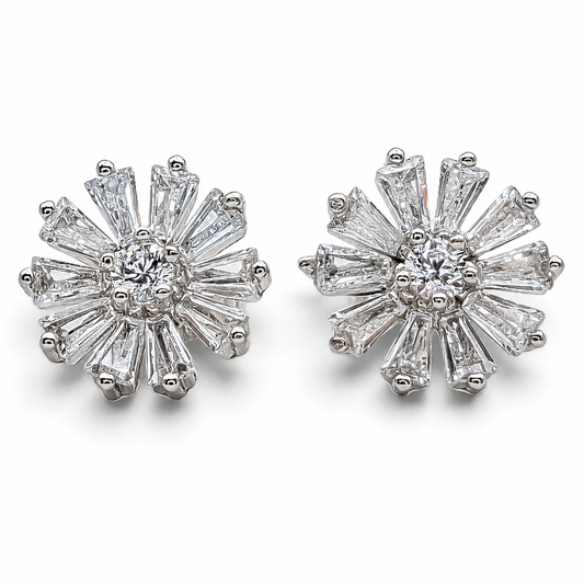 Arete Flor Zirconia Blanca Plata Ley 925