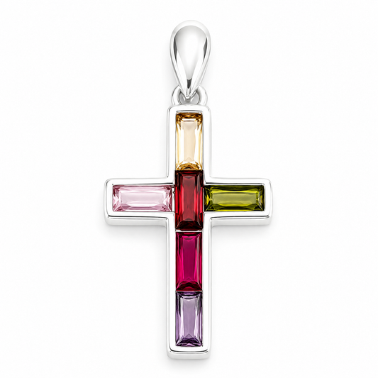Dije Cruz Colores Plata Ley 925