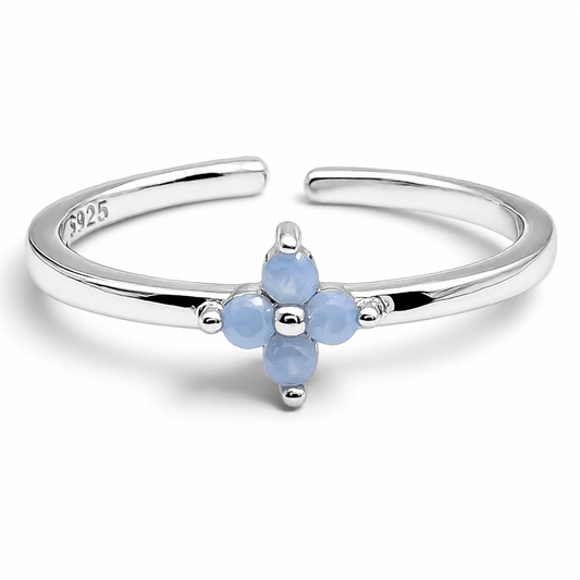 Anillo Flor Ajustable Plata Ley 925