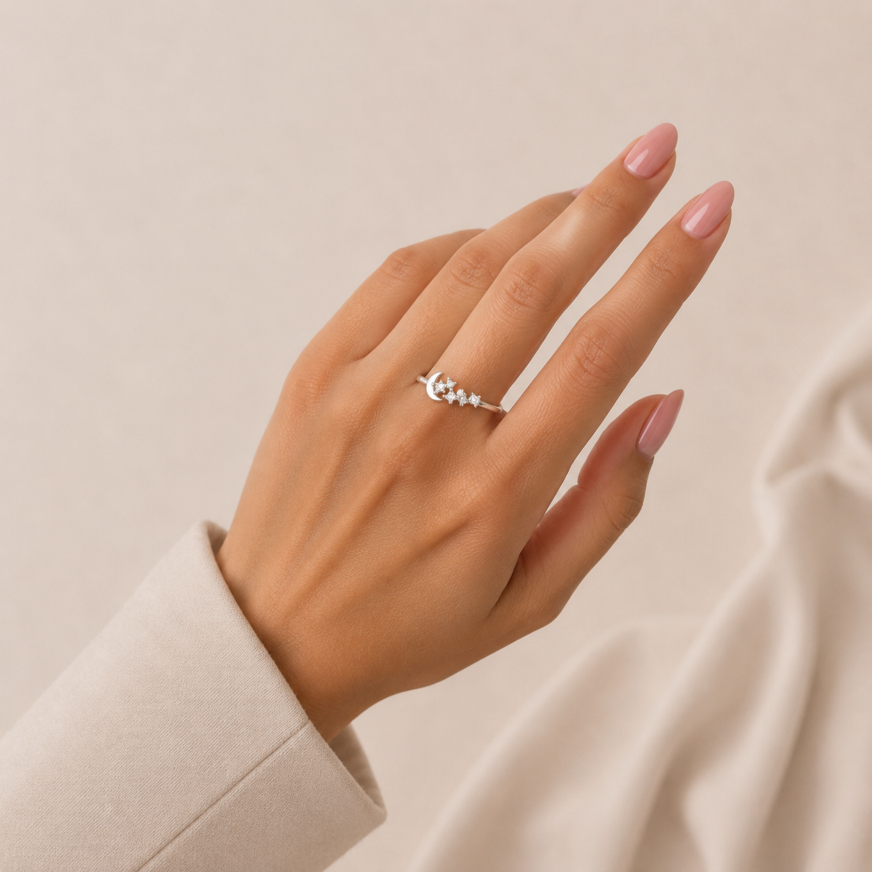 Anillo Luna Blanco Plata Ley 925
