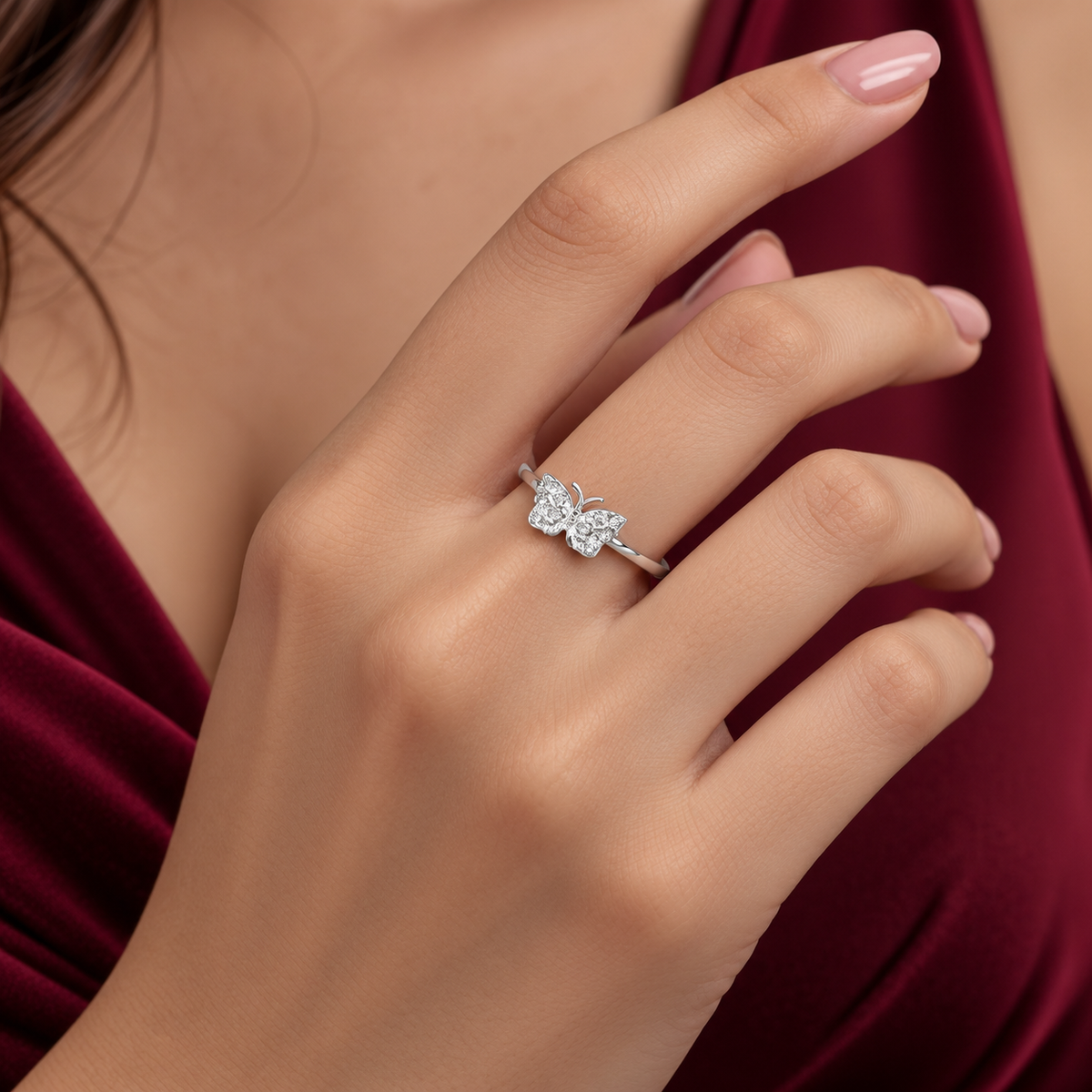 Anillo Mariposa Blanco Plata Ley 925