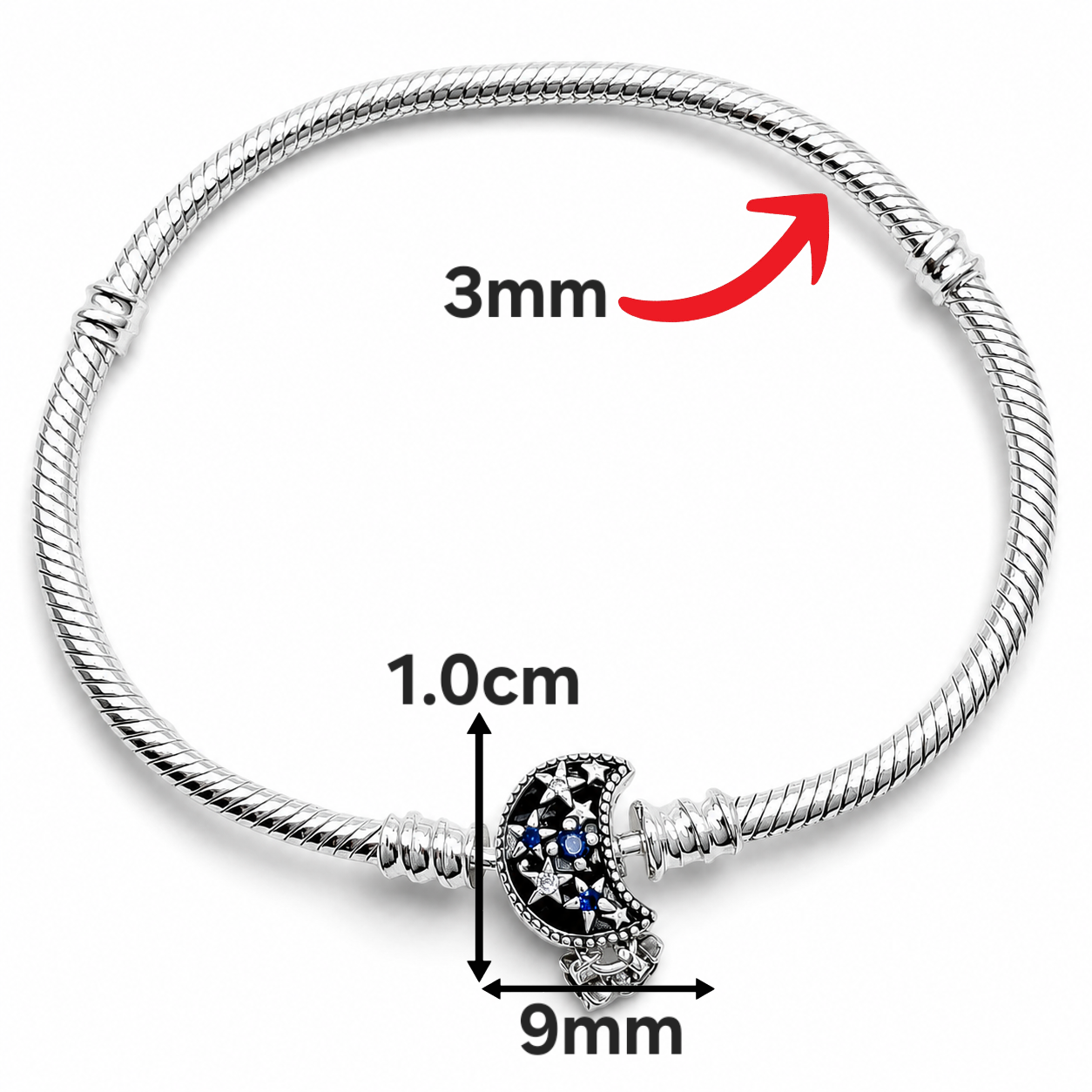 Pulsera Luna Pan 3mm Plata Ley 925