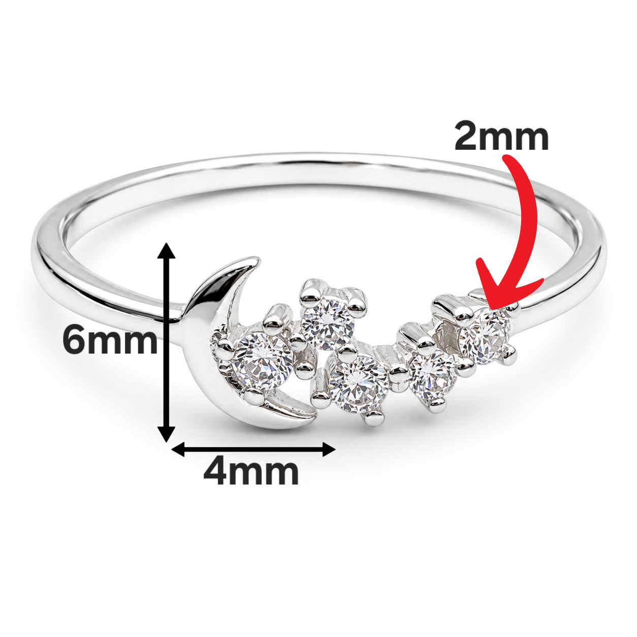 Anillo Luna Blanco Plata Ley 925
