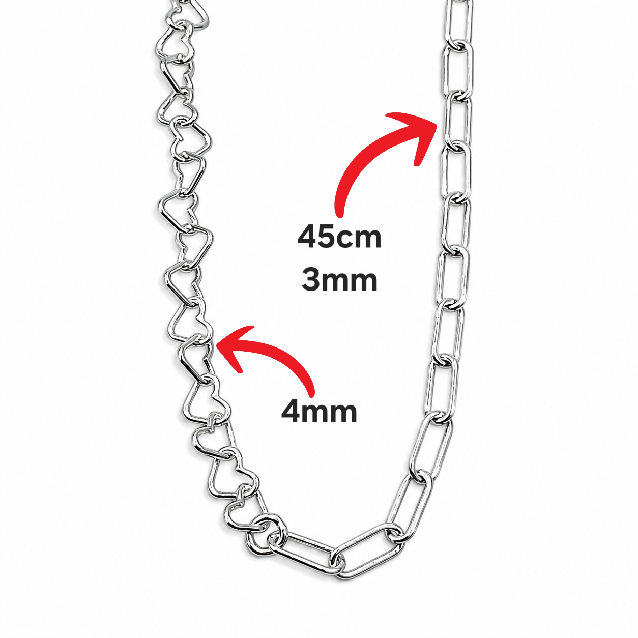 Cadena Clip Corazon 3mm Plata Ley 925