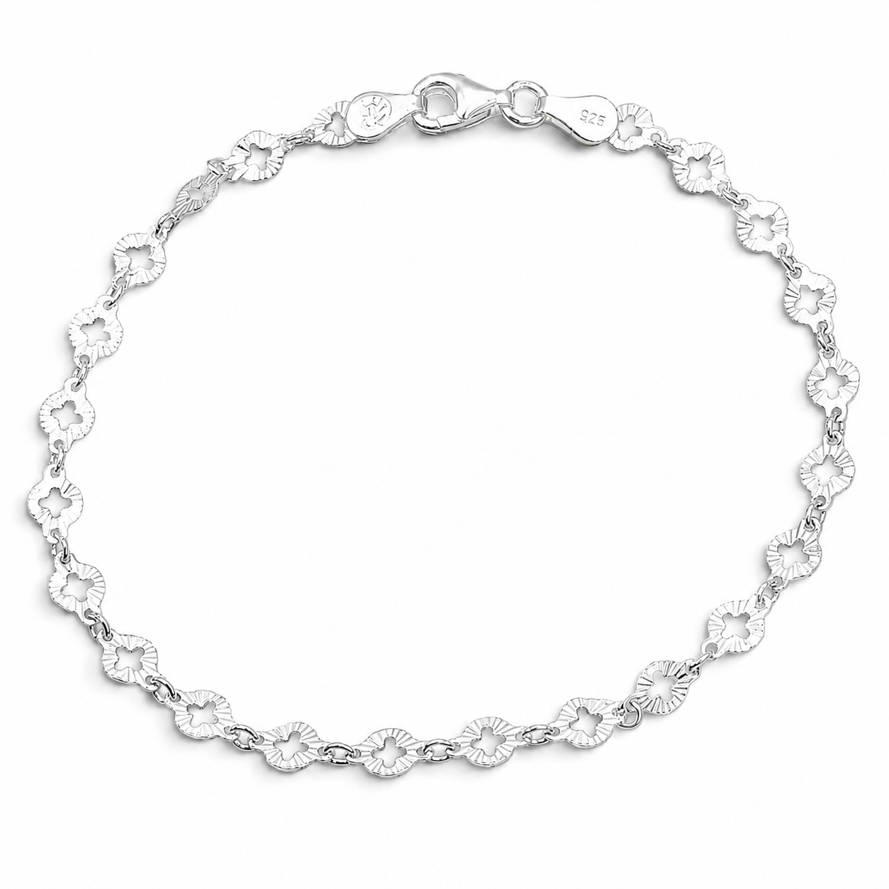 Pulsera Flor Diamantada Plata Ley 925