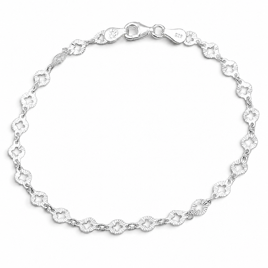 Pulsera Flor Diamantada Plata Ley 925