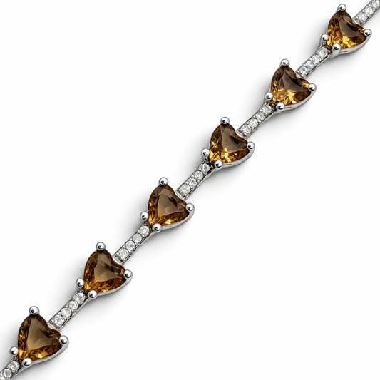 Pulsera Zirconia Zultanita Corazones Plata Ley 925