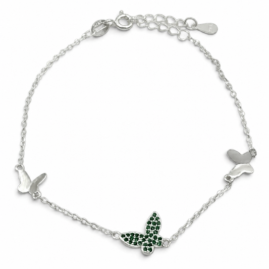 Pulsera Mariposa Verde Plata Ley 925