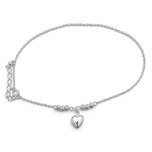 Tobillera Corazon Plata Ley 925