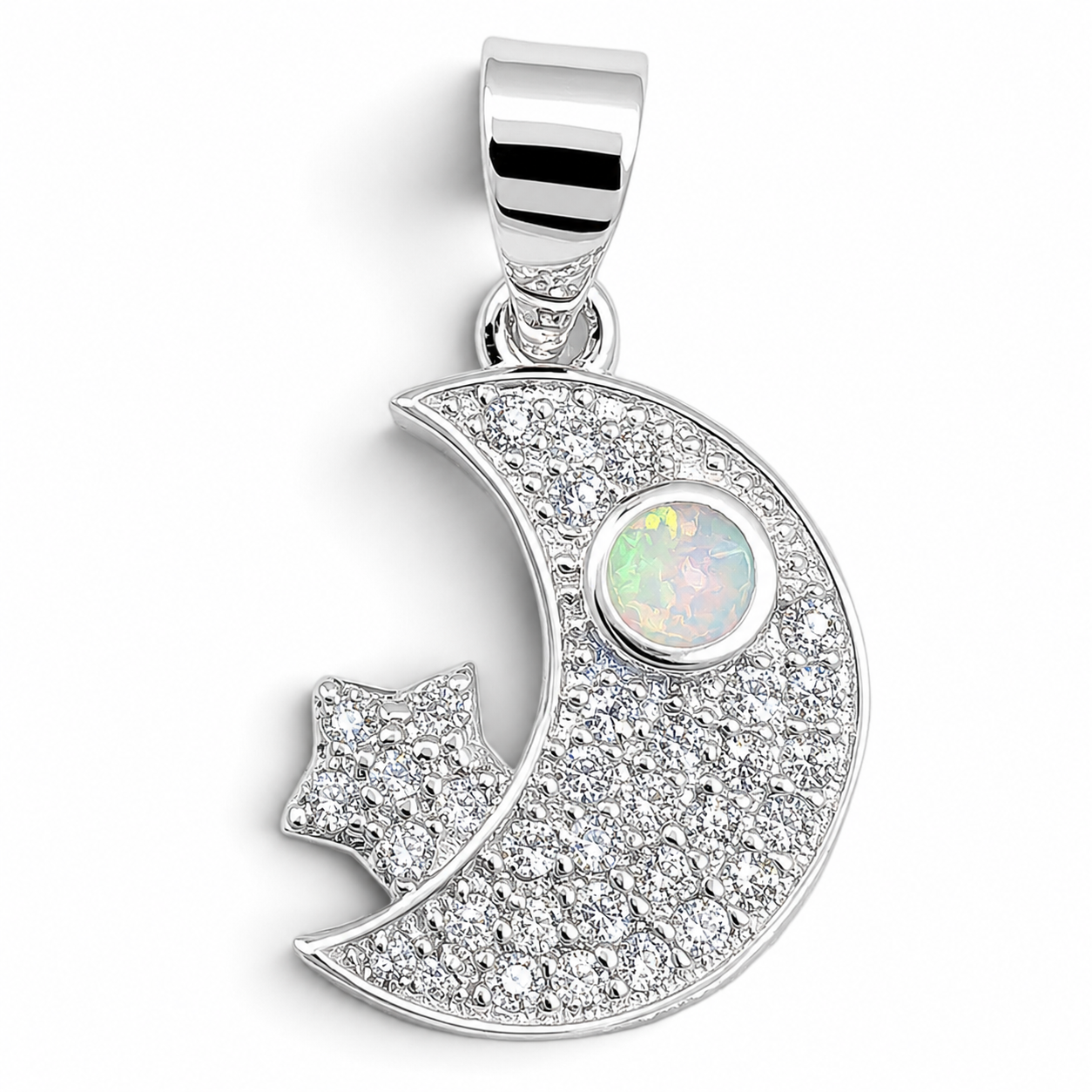 Dije Luna Opalo Blanco Plata Ley 925