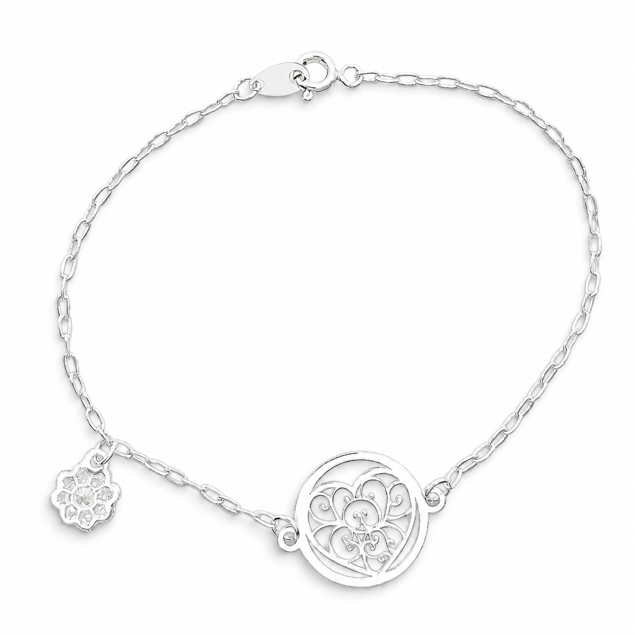 Pulsera Corazon Circulo Plata Ley 925