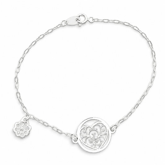 Pulsera Corazon Circulo Plata Ley 925