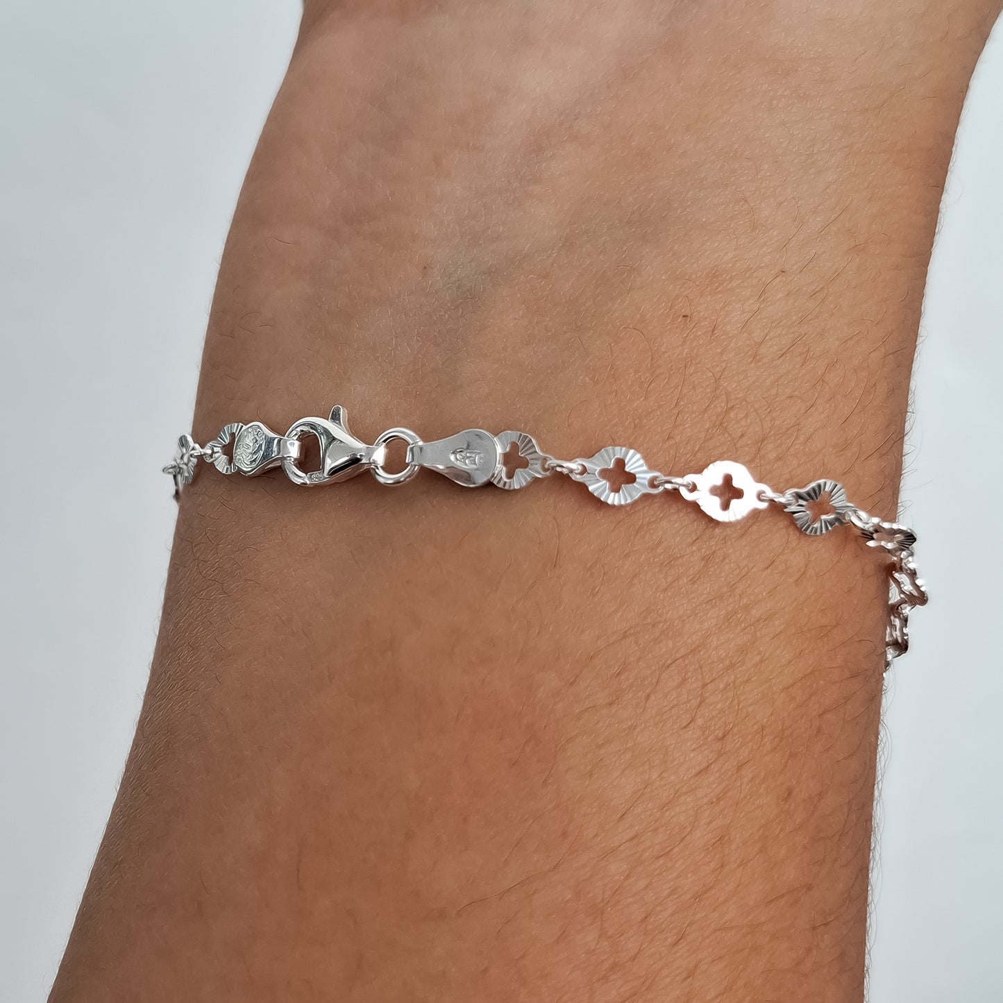 Pulsera Flor Diamantada Plata Ley 925
