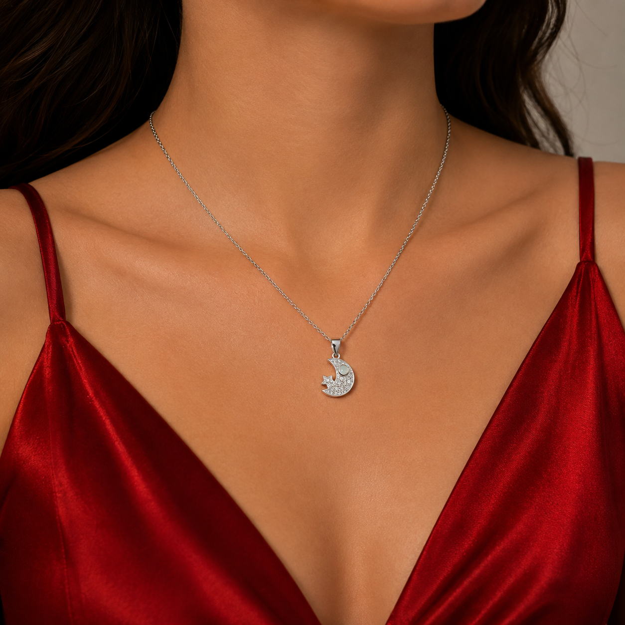 Dije Luna Opalo Blanco Plata Ley 925