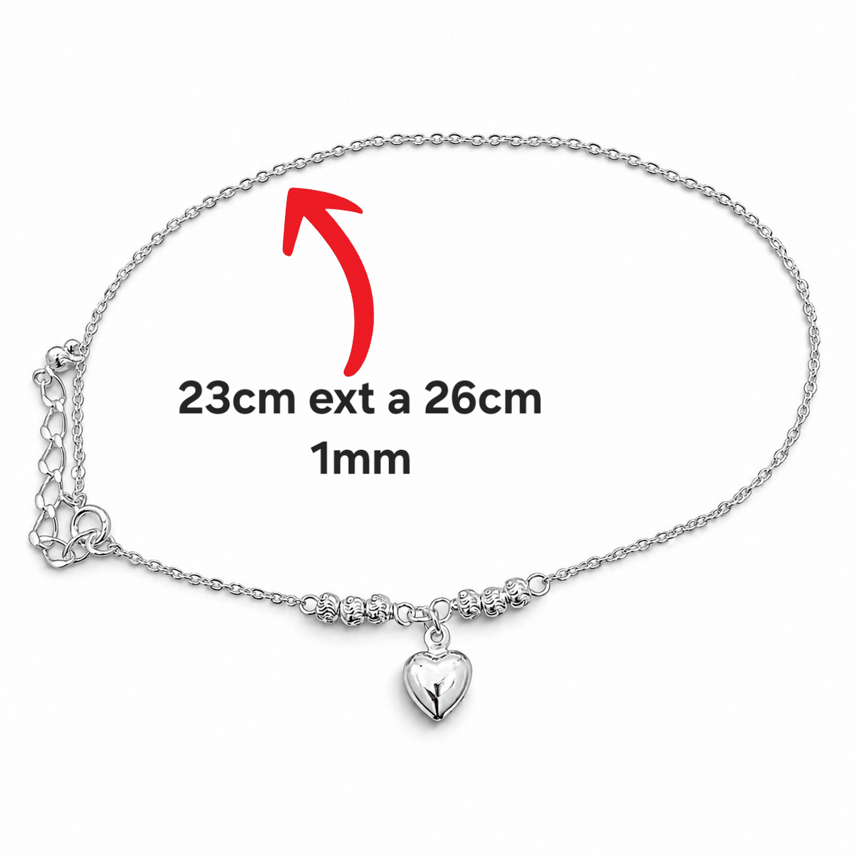 Tobillera Corazon Plata Ley 925