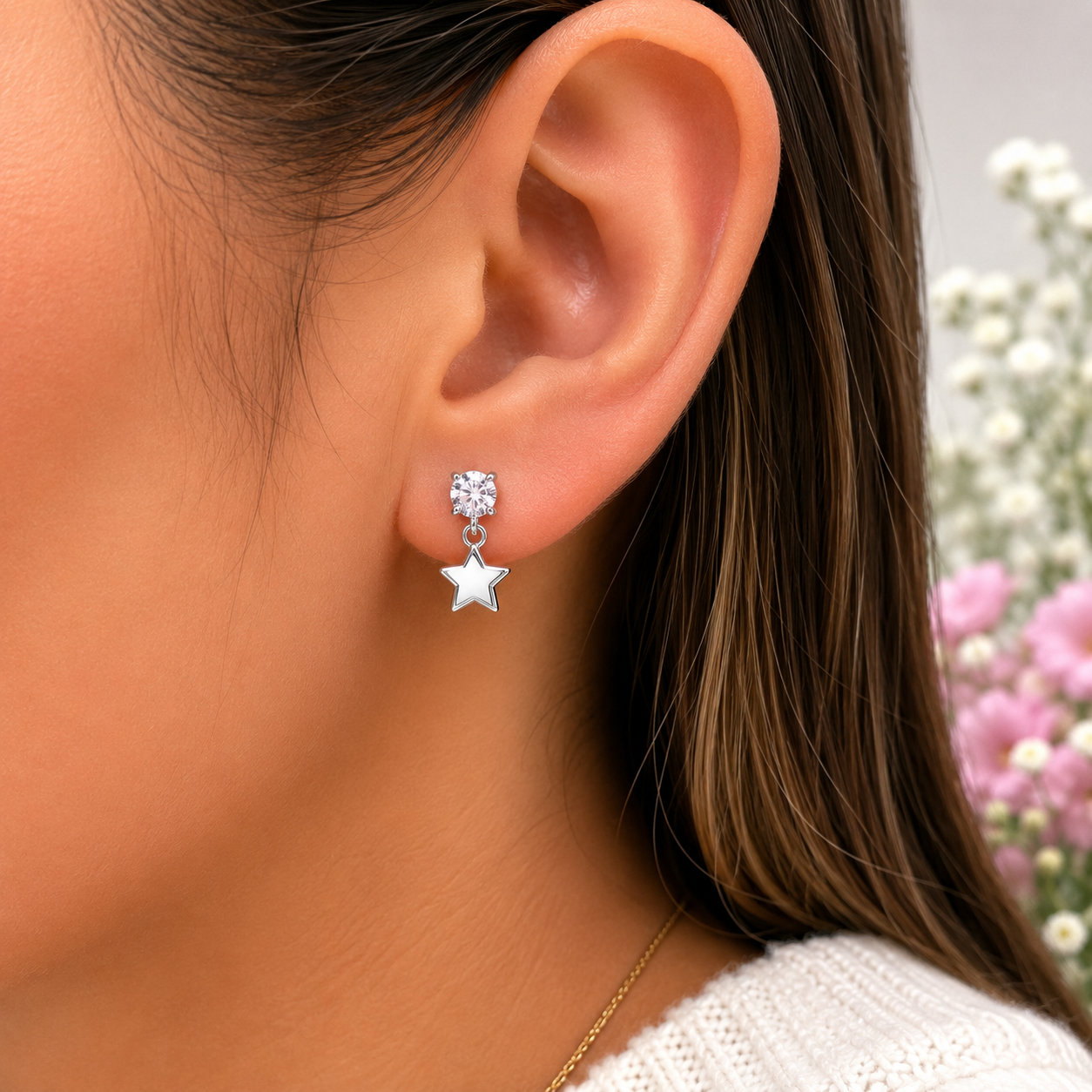 Broquel Estrellita Zirconia Plata Ley 925
