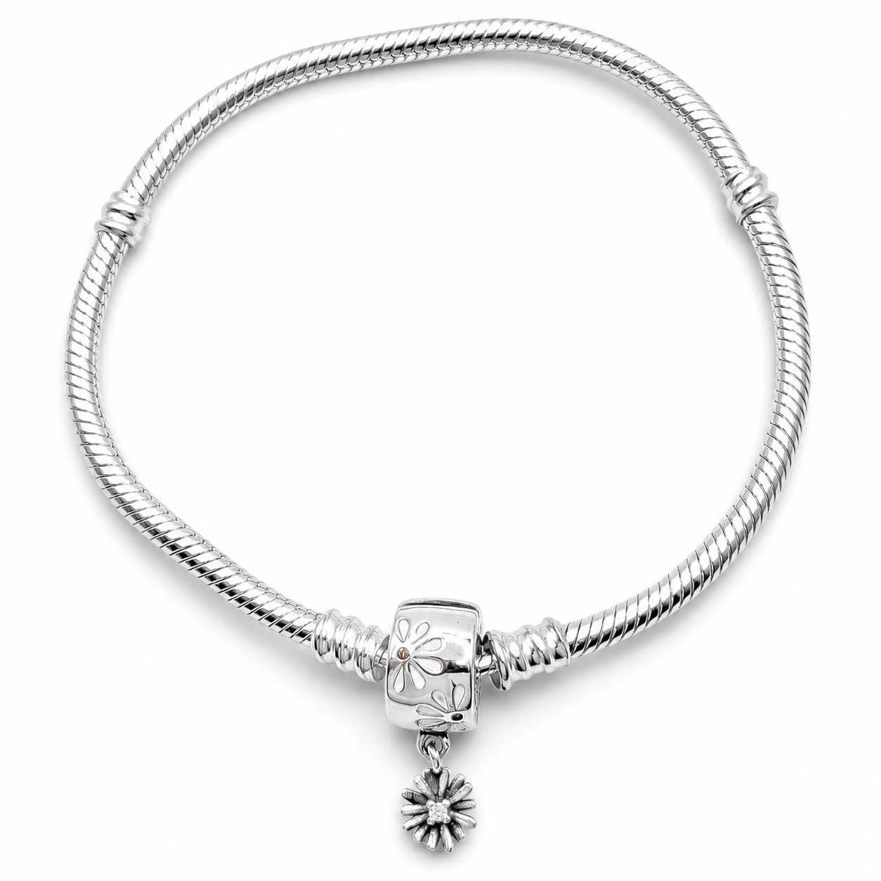 Pulsera Flor Pan 3mm Plata Ley 925
