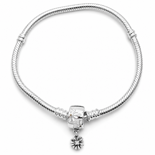 Pulsera Flor Pan 3mm Plata Ley 925