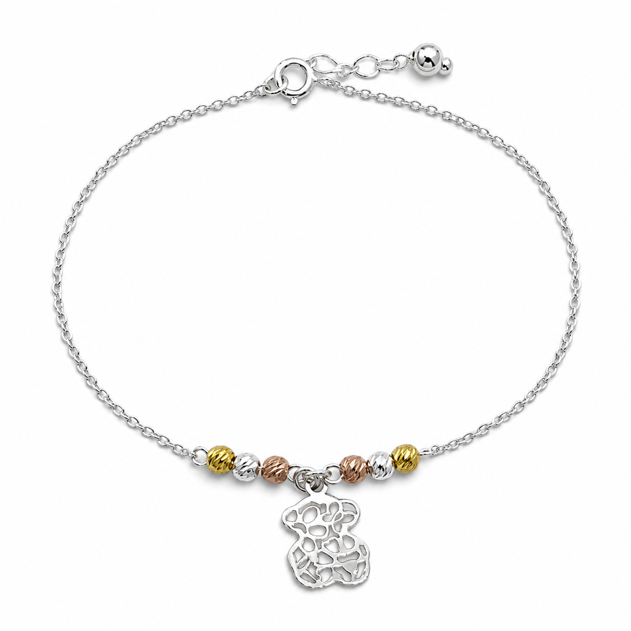 Pulsera Osito Tricolor Plata Ley 925
