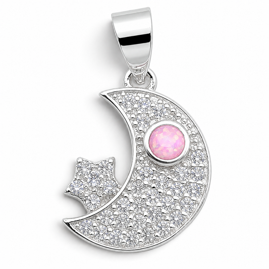 Dije Luna Opalo Rosa Plata Ley 925