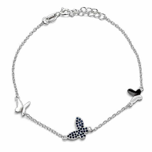 Pulsera Mariposa Azul Plata Ley 925