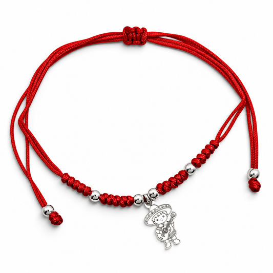 Pulsera Mariachi Roja Plata Ley 925
