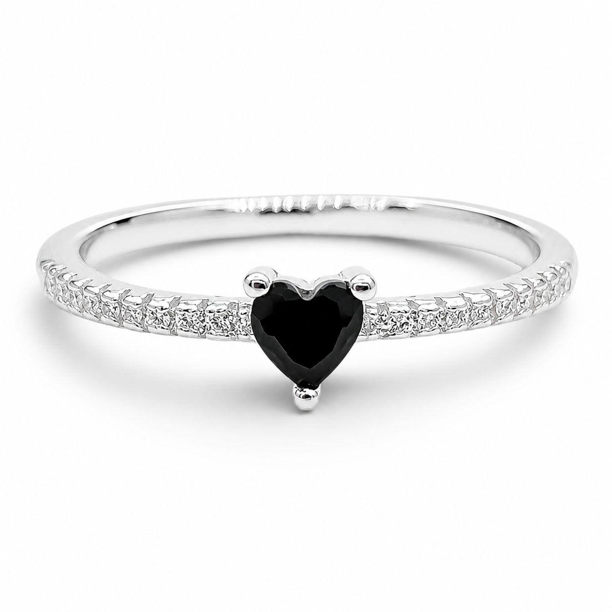 Anillo Corazon Negro Plata Ley 925