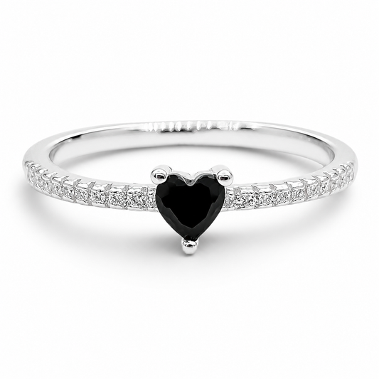 Anillo Corazon Negro Plata Ley 925