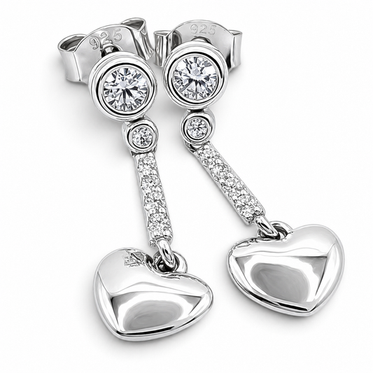 Arete Colgante Corazon Plata Ley 925