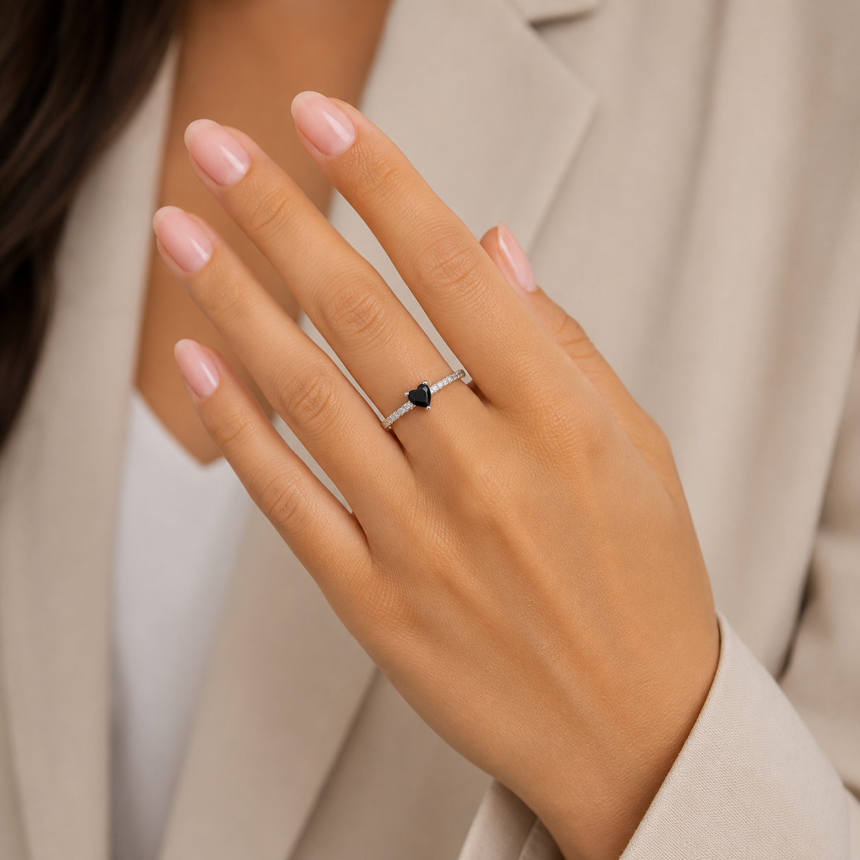 Anillo Corazon Negro Plata Ley 925