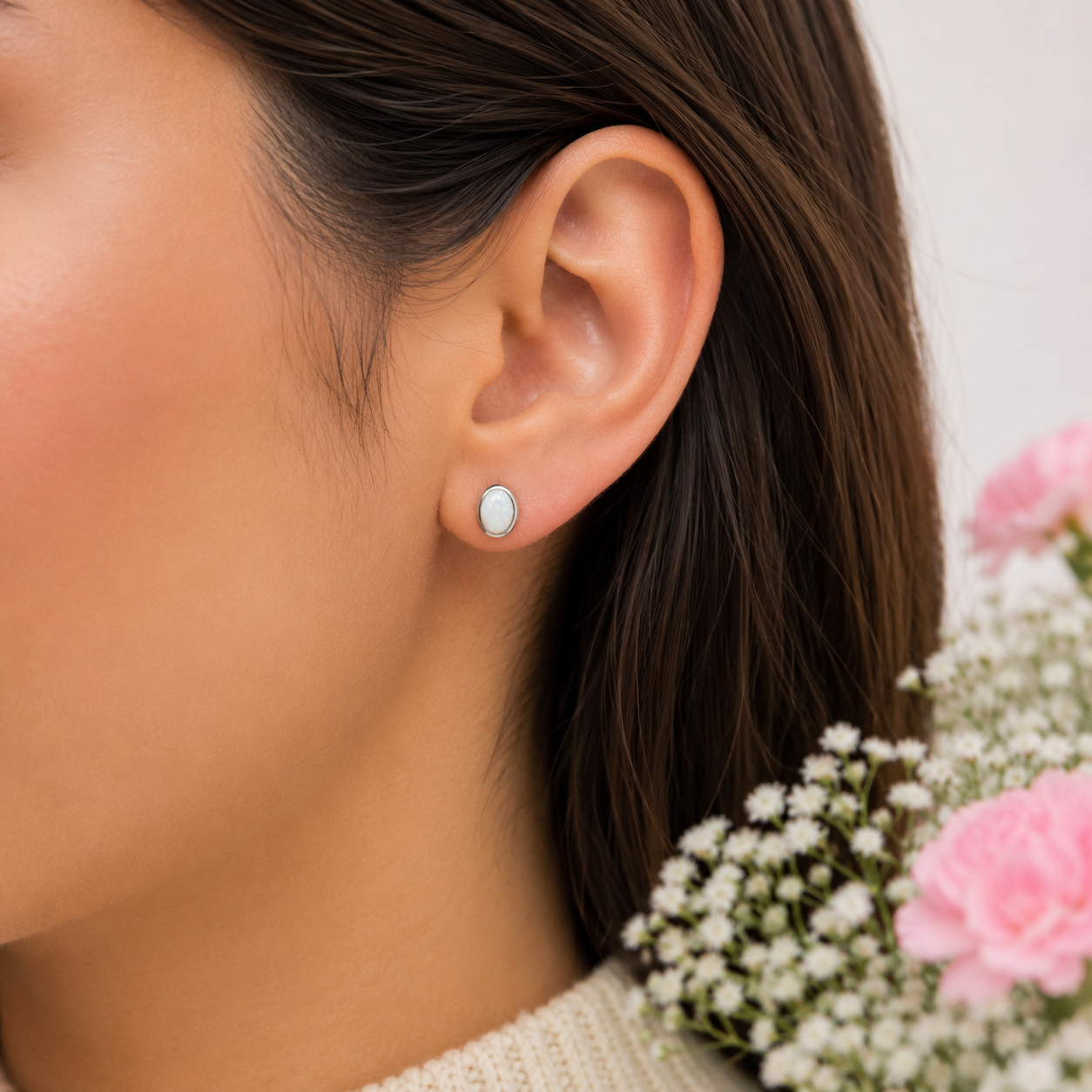 Arete Blanco Plata Ley 925