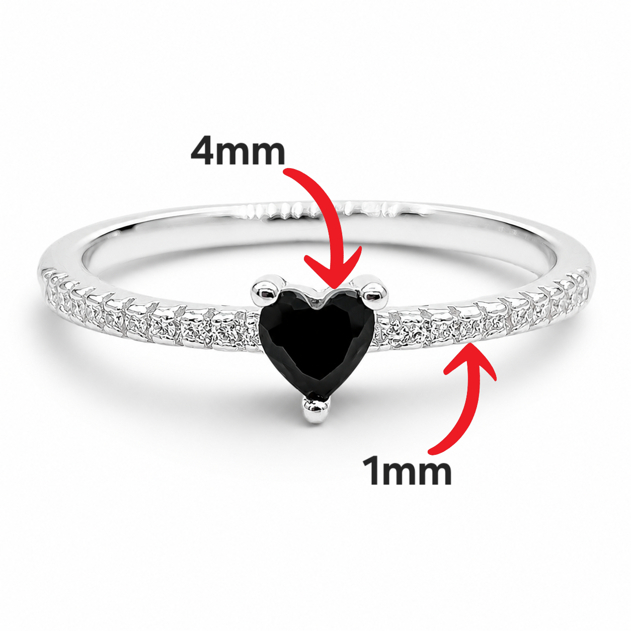 Anillo Corazon Negro Plata Ley 925