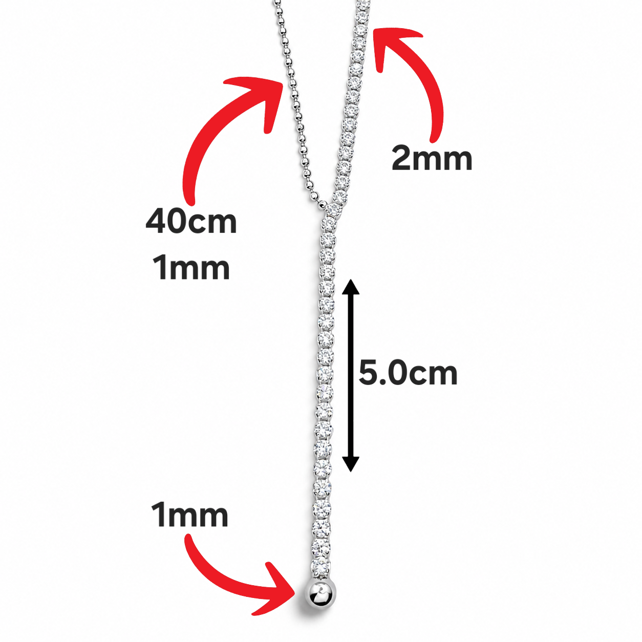 Cadena Zirconia Bolita 2mm Plata Ley 925