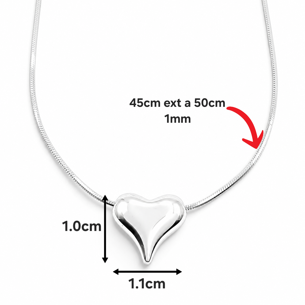 Collar Corazon Plata Ley 925