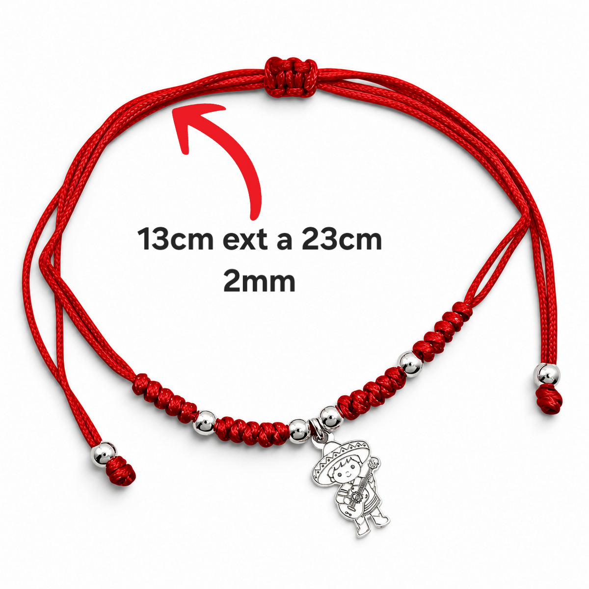 Pulsera Mariachi Roja Plata Ley 925